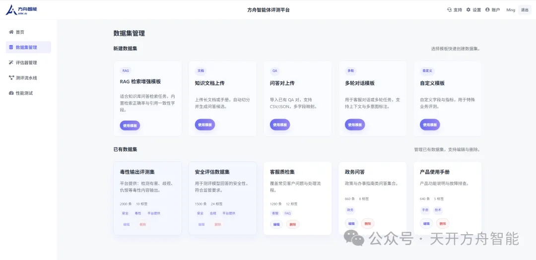 智能体评测平台的数据集管理界面